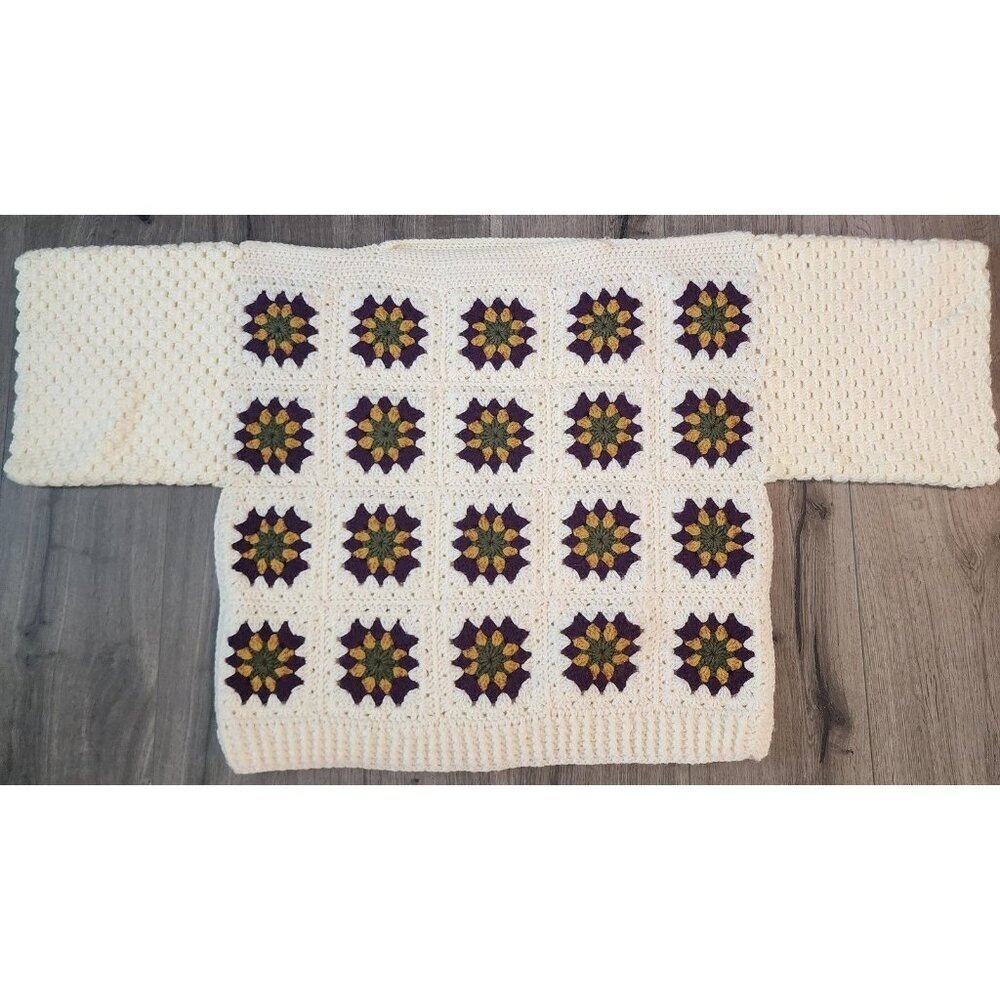 Handmade Crochet Granny Square Sweater Womens Large Boho Retro Pullover Sweater